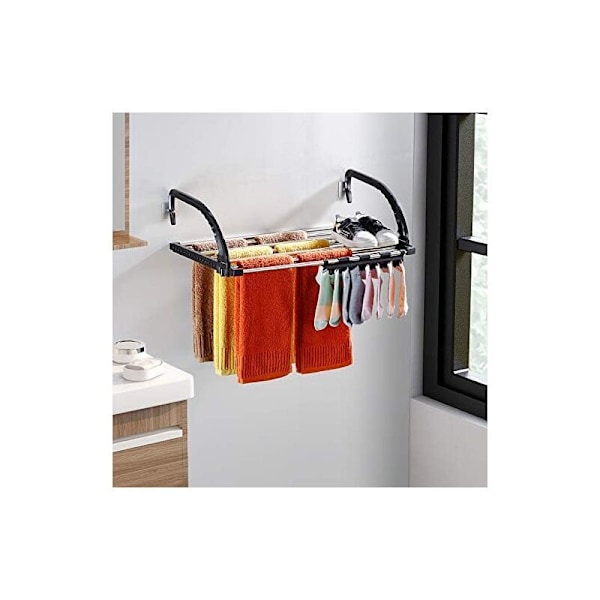 Balkong/Radiator/Vegg Klesstativ, Foldbar Klesstativ i Rustfritt Stål, Teleskopisk Hengende Klesstativ (Lengde: 51-95 cm), Vindtett