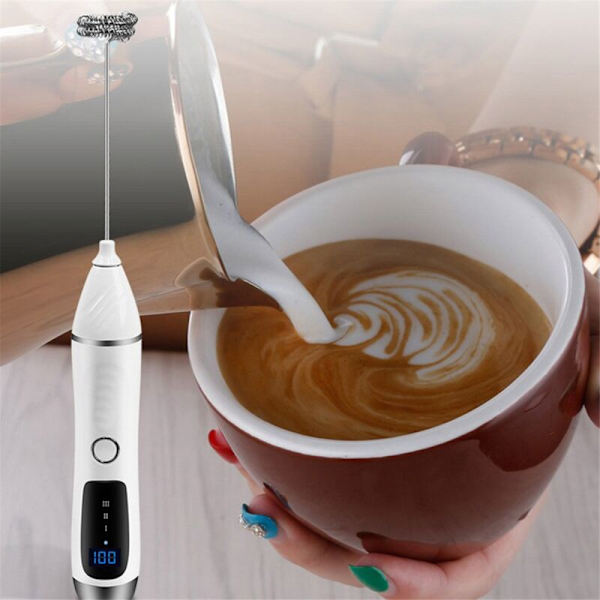 Håndholdt mælkeskummer til kaffe, genopladelig blender med 3 hoveder, 3 hastigheder, elektrisk piskeris, mælkeskummer til latte