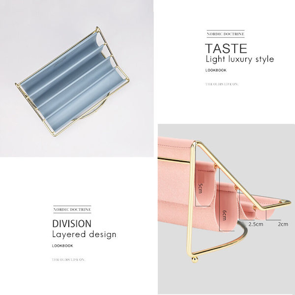 Multi-lags Læder Jern Opbevaringsstativ Fjernbetjening Display Hylde Skrivebord Organizer Kosmetik-Blå