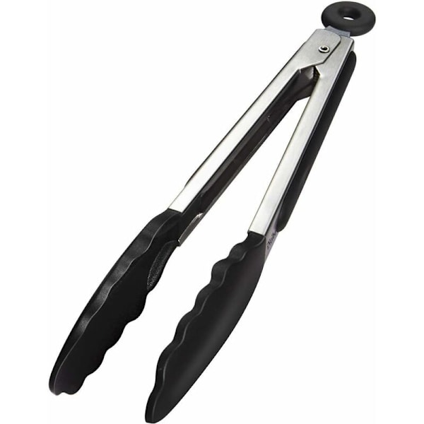 Professionelle Køkken Tænger, Grill Tænger i Rustfrit Stål og Fødevarekvalitet Silikon, Varmebestandig Køkken Tænger - 23 cm Sort HIASDFLS