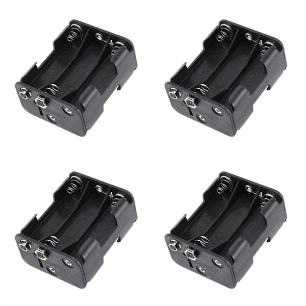 4x Dubbla Sidor 6 x 1.5V AA Batterifodral Svart