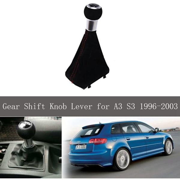 6-trins 12 mm gearstangsknop til bil, gearstang, støvkappe, etui, rød prik til A3 S3 1996-2003
