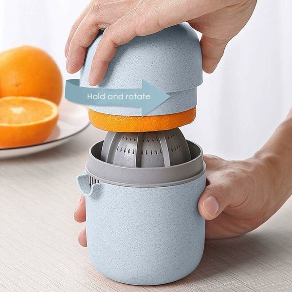 Bärbar citruspress juice manuell citronpress apelsin lime, bekväm för resor utomhusutflykt picknick, juice press juicer, blå grå