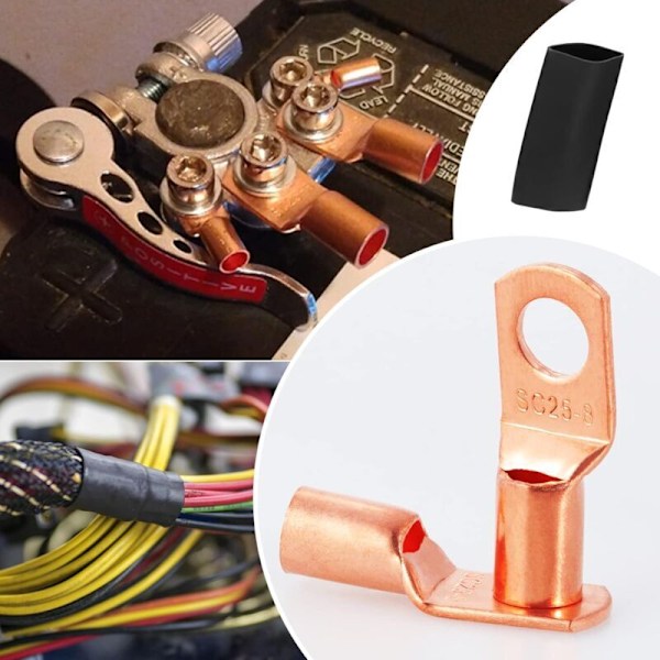 120 stk. Krympeterminaler 6/10/16/25mm², 8 Størrelser M6 M8 Batterikrympeterminal, Elektrisk Terminal Rørformede Terminaler SC Terminaler Kobberring Kabel