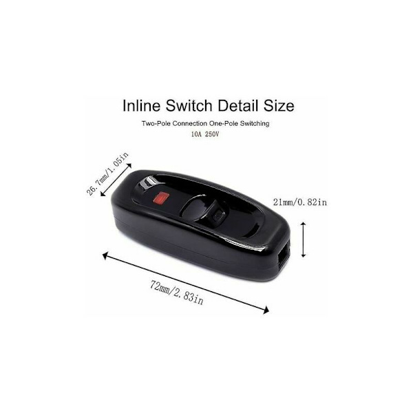 Lampeknapp, 2 stk. Svart Lampeknapp Inline-knapp 250V 10A Mellomknapp med LED-indikator Inline-ledningsswitch for Sengelampe Bordlampe Cab