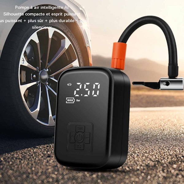 Luftkompressor, 4000 mAh bildekkinflater, sykkelpumpe med 5 inflasjonsmoduser, digitalt display, digital LCD-skjerm, LED-lys og USB-port, egnet