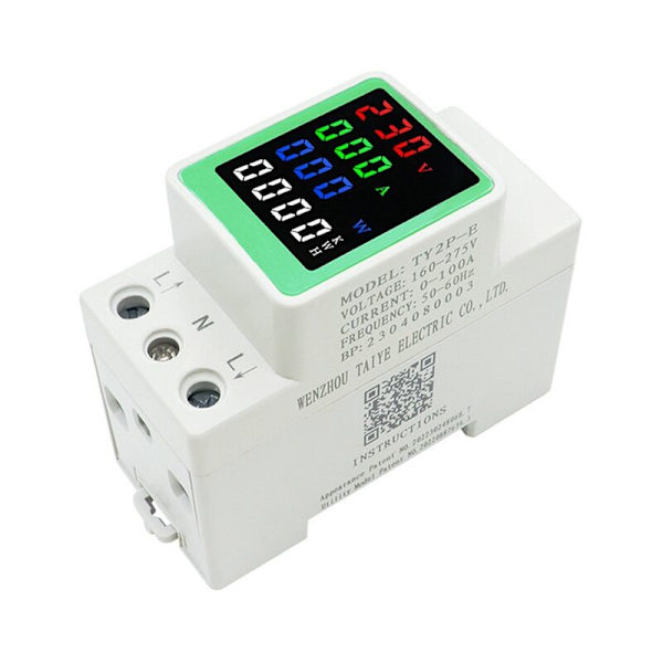 6-i-1 100A AC160-275V Spännings- och Strömstyrkemätare för Elektrisk Energi, KWH, Volt, Ampere, Wattmeter, DIN-skena