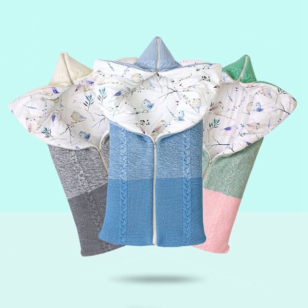 Swaddle filt Mjuk sovsäck för kuvert stickning bomull - Född sovande omslag - Grön +