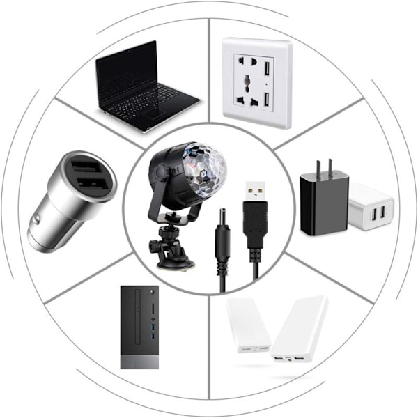 Discokule LED Discolys med 15 lysformer, Discolyseffekter 360° roterbart RGB-festlys LED-discokule med USB-kabel for jul,