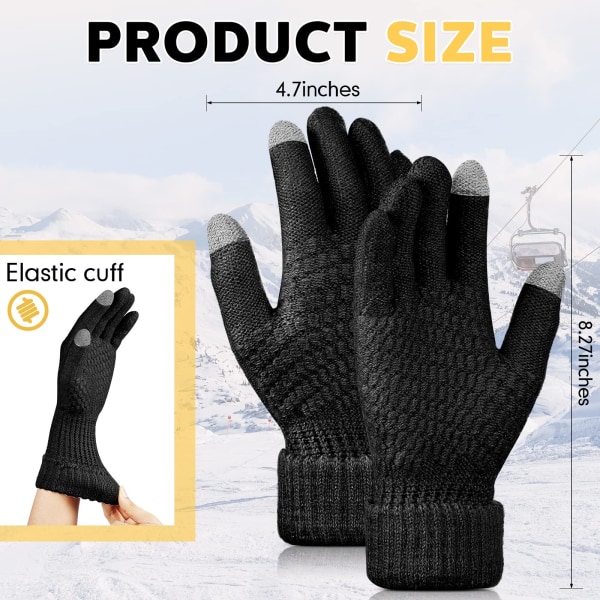 4 par vinterhandsker med berøringsskærm til kvinder Termisk fleece foret strikkede handsker Elastiske manchet vinterhandsker