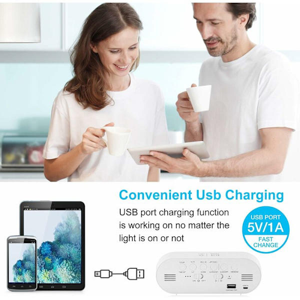 Digital väckarklocka, bärbar LED-spegelväckarklocka, USB-uppladdningsbar reseväckarklocka med röststyrning, dubbla larm, snooze, temperatur och luftfuktighet