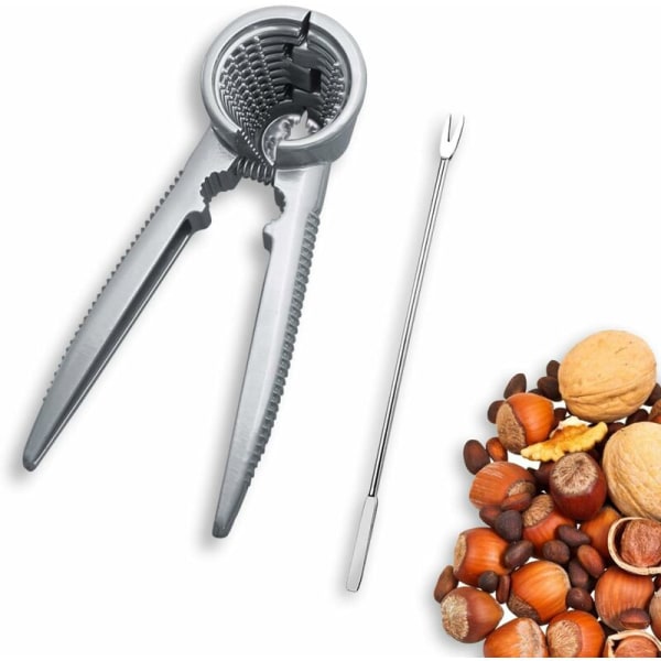 Nötknäpparsats 1 nötknäppare med handtag i rostfritt stål för pekannötter, mandel, hasselnötter och pistagenötter med 1 valnötsverktygsnål