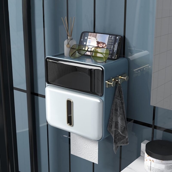 Vedenpitävä WC-paperiteline WC-paperiteline Rullapaperiputken säilytyslaatikko Alusta Paperiteline Hylly Sininen