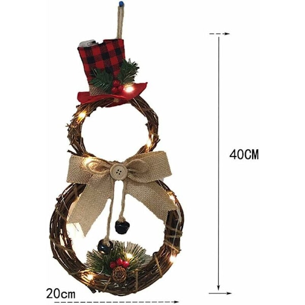 Joulukranssikoriste Ovelle, Seinälle tai Ikkunalle, Takalle, Rattan+LED-Lamppu+Jute