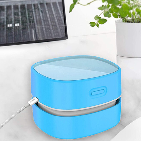 Bordstøvsuger, energibesparende bordfejer med automatisk slukfunktion, til tastatur/hjemmekontor (blå opladning)