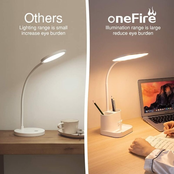 Trådløs Touch LED Bordlampe - 3 Farvetilstande - USB Opladning - Foldbar - 1 stk