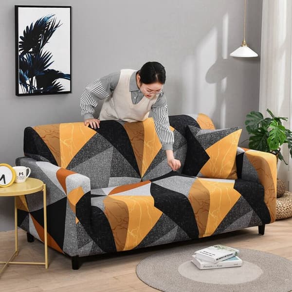 Trekantet trykt sofaovertrekk i polyester elastisk sofaovertrekk slipcovers sofa stolbeskytter (S)