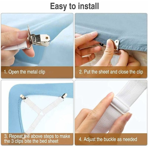 Sängklädesfästen, 4 stycken elastiska triangelsuspenders grepphållare klämma justerbar elastisk triangelslinga för bäddmadrass, soffa kudde, bord