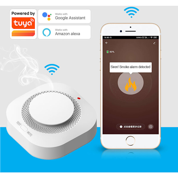 Hjemme Røgvarsler Tuya Smart WiFi Røgdetektor Tuya Brandalarm