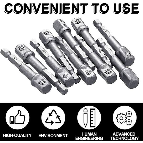 10 stk 3/8 tommers slagadapter firkantet sokkeladapter 10 mm sekskant slagadapter for bor, forlengelsesadapter skrutrekkerbits