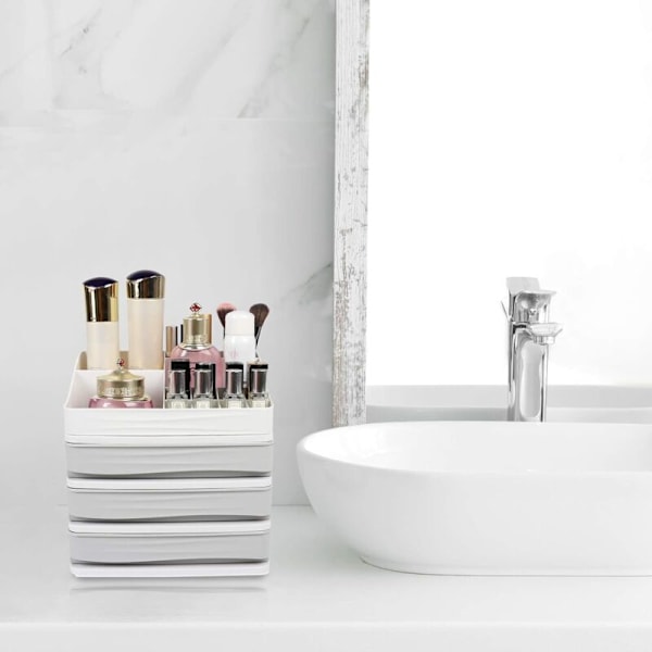 Kosmetisk Makeup Organizer Plastik Opbevaringsboks med Skuffe Læbestift Holder Skrivebord Diverse Opbevaringskasse-2 Skuffer
