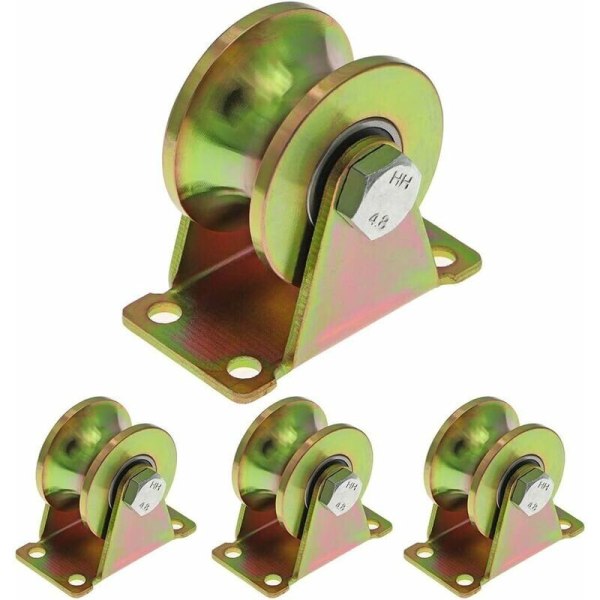 4 Pcs Wheels for Sliding Gate 50mm, Steel Wheels with U-Groove, U-Groove Wheel for Reverse Track, Industrial Machine, Rolling Gate, Load Capacity 30
