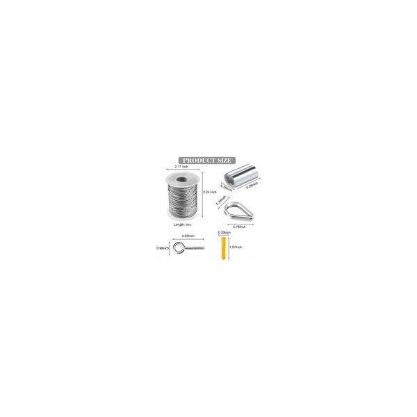 Wire Rope Kit, Have Tensioner til Have, Rustfrit Stål Ropeophængningssæt, 50m Nylonbelagt Rustfrit Ståltov til Tøjstativ Teltov, 56 Dele