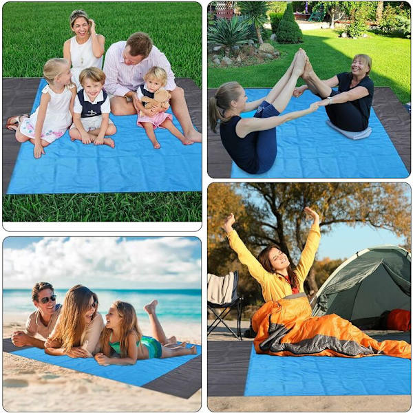 Ylisuuri rantapyyhe 210 cm x 200 cm, vedenpitävä ja hiekan kestävä, kevyt ja taitettava piknik-peite, 4 kiinnitysnaulan kanssa