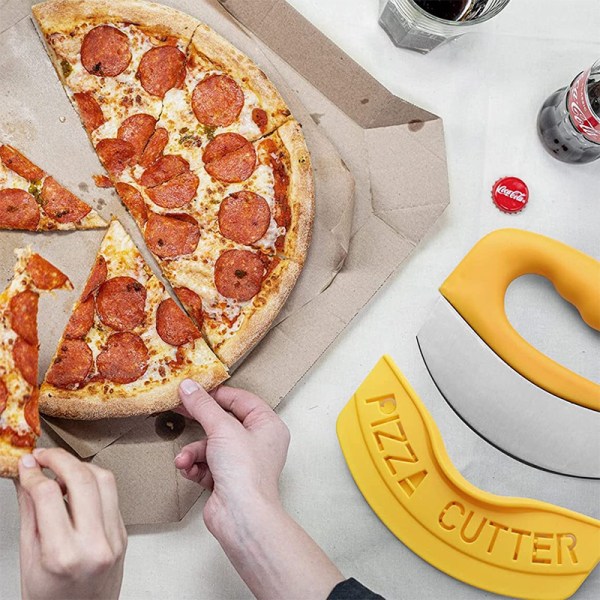 Premium pizzaskærer - madhakker - superskarp klinge i rustfrit stål pizzaskærer vippeskærer med beskyttelsesdæksel Multifunktionel pizzaskærer