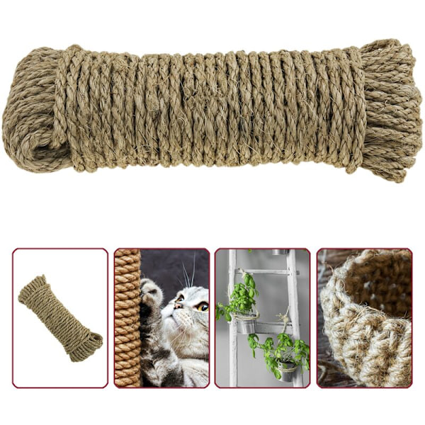 Kierretty sisal-köysi 3 säikeellä, 10 m x 6 mm, luonnollinen väri