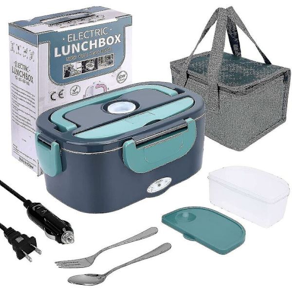 Sähköinen ruoanlämmitin lounasrasiaan, 3 in 1 60W tehokas kannettava mikroaaltouuni autoon ja kotiin - 12V 24V/110V, vedenpitävä, 1,5L irrotettava 304 ruostumaton