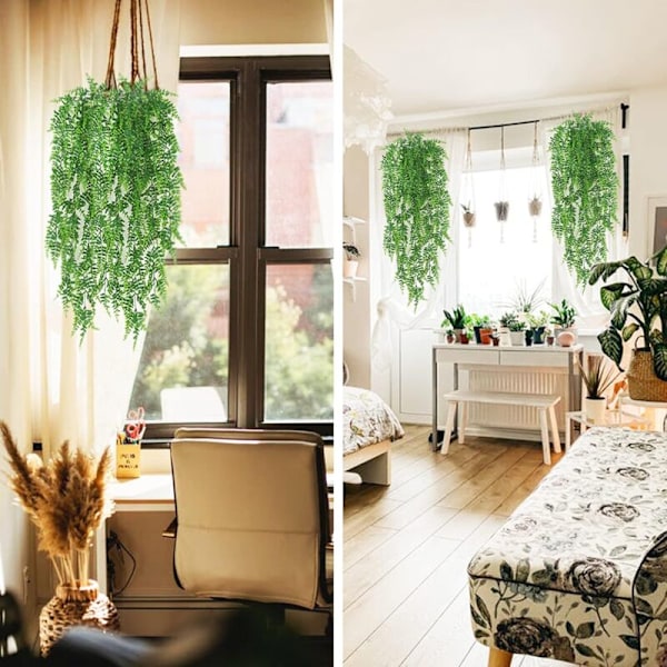 4 st konstgjorda Boston Fern klätterväxter hängande växt ormbunke inomhus utomhus konstgjord vinstockar falsk hängande växt dekoration för balkong vägg bröllop