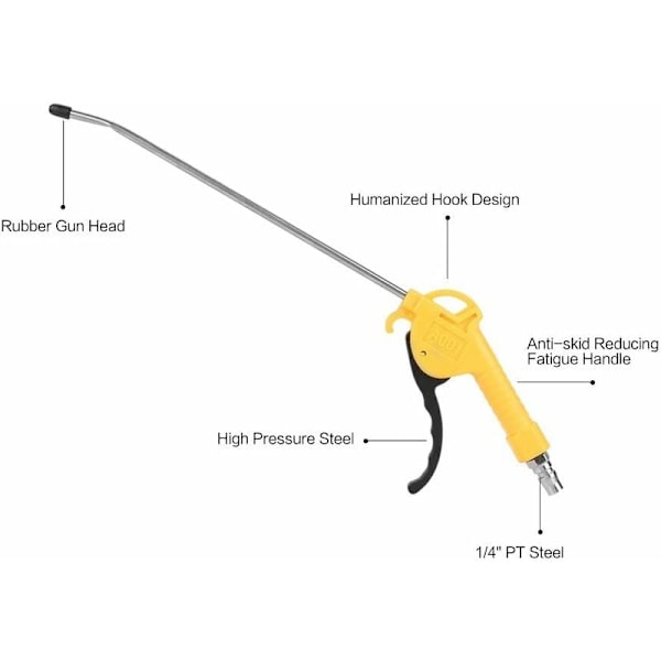 Trykkluftpistol for støvfjerning / Kompressorblåsepistol i aluminium og plast med pakning (Gul 1)