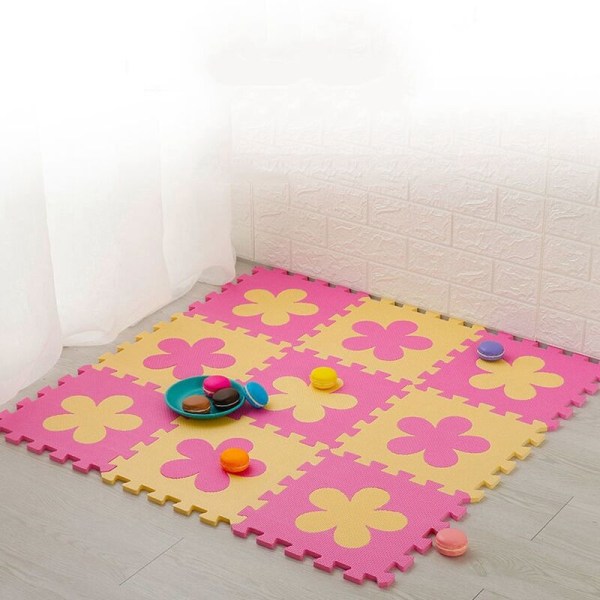 9 stk. Baby Play Puzzle Matte Blomsterform EVA Skum Pad Inter Interlocking Matte Barn Lekematte Krypende Matte Aktivitetsgulvmatte