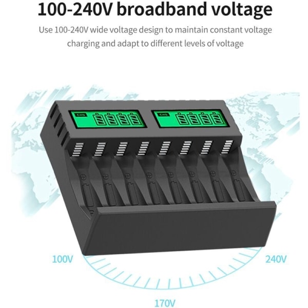 Batteriladdare LCD-display 8 platser Intelligent Smart Laddare för AA/AAA NiCd NiMh Uppladdningsbara Batterier AA AAA Laddare,