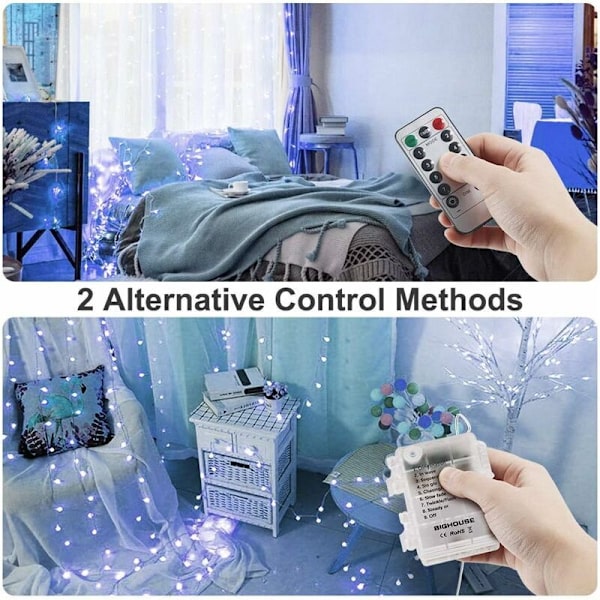 Batteridrevne Feelygter, 10M 100 LED'er 8 Tilstande Kobbertrådstrenglys med Fjernbetjening og Timer, Vandafvisende Ildfluelygter til Jul