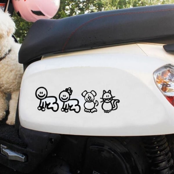 10 stk. Bilsticker Familie Med Kæledyr Bilsticker Lykke Stickers Dekaler Til Vindue (Sort)