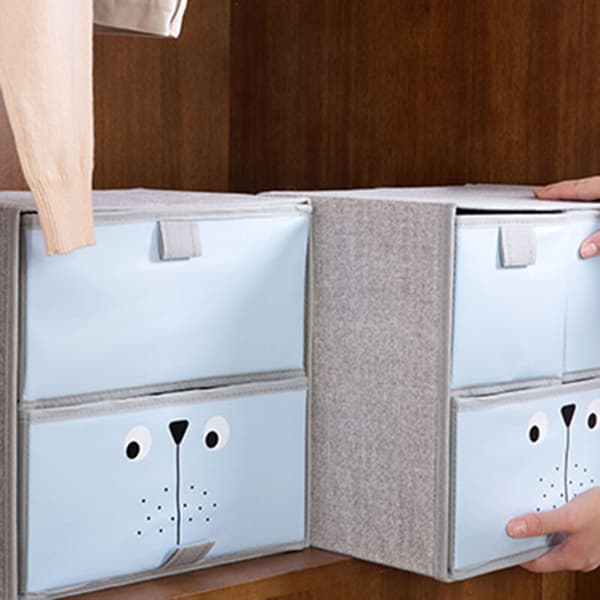 2 Galler Retraktil Tyg Låda Kläder Låda med Lock Non-Woven Fällbar Kläder Underkläder Låda Box (Blå)