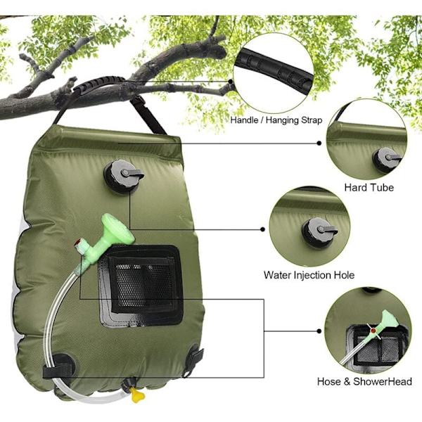 Utomhus 20L Camping Duschväska Solvärmeväska Bärbar Dusch Camping Vandring Klättring Bad Camping Utrustning Grön