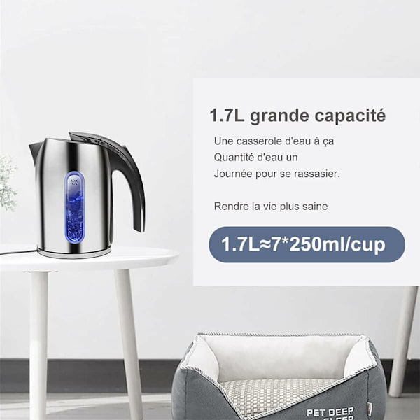 Rustfrit elektrisk kedel i rustfrit stål med LED-belysning, 1,7 liters kapacitet, Rustfrit stål elektrisk kedel, 2200W BPA-fri, Automatisk slukning og anti-kog-tør pro