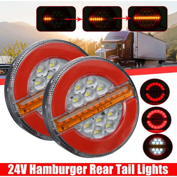 2 stk 24V 4 tommers LED tilhenger lastebil baklys DRL flyt blinklys stroboskoplampe for bil båt buss campingvogn