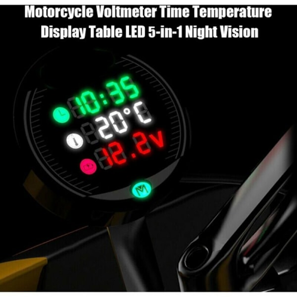 Motorcykel Modificeret Vandtemperaturmåler 12V Voltmeter Stopur USB Mobiltelefon Opladning 5-i-1 Vandtæt Digitalt Display