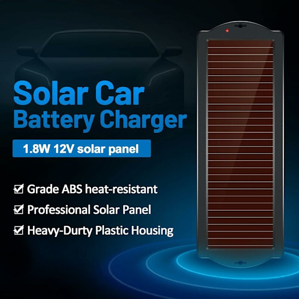Solcelle Batteri Trickle Oplader, 1.5W Solcelle Batteri Oplader Bil, Vandafvisende Bærbar Amorft Solpanel Til Bil, Motorcykel, Båd, Marin