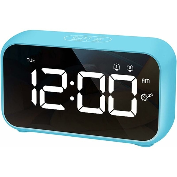 LED Digital Väckarklocka med Snooze-funktion USB Laddningsbar Spegel Yta 12/24H för Sovrum Kontor Blå-Fei Yu