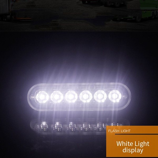 12V - 24V 6 LED-lys Nødlys Blinklys Bil Advarsel Stroboskop Blinkende Hvid