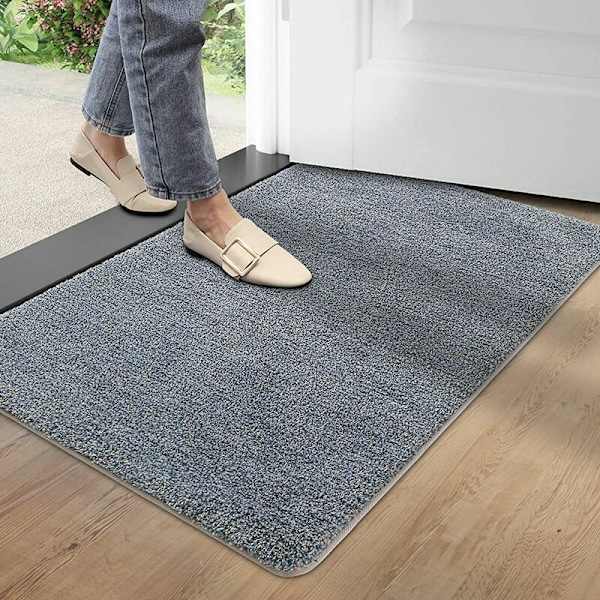 Dörrmatta inomhus, mjuk halkfri dörrmatta maskintvättbar ultraabsorberande och hållbar dörrmatta inomhus eller utomhus - 50 x 80 cm, grå/blå