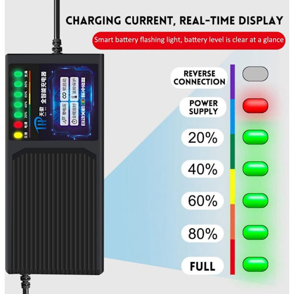 48V 20AH elektrisk kjøretøy lader med 7 lys strøm display lekkasjebeskyttelse blysyre lader