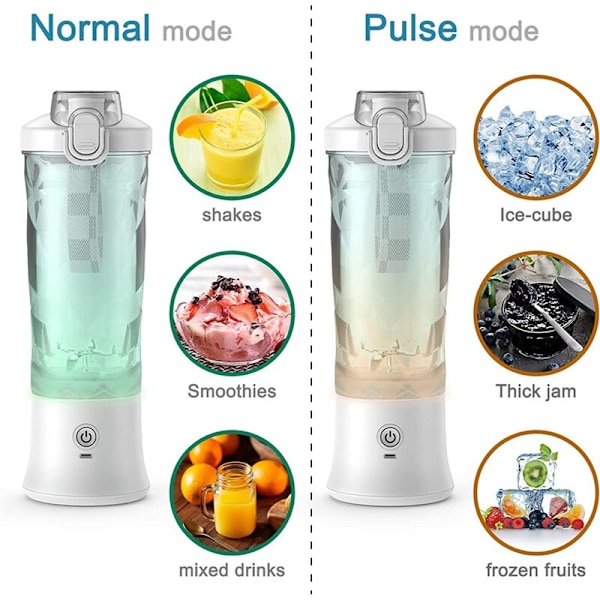 Bærbar Blender, Personlig Blender til Shakes og Smoothies med 6-Blads Mini Mixer 20 Oz til Rejser, Hvid