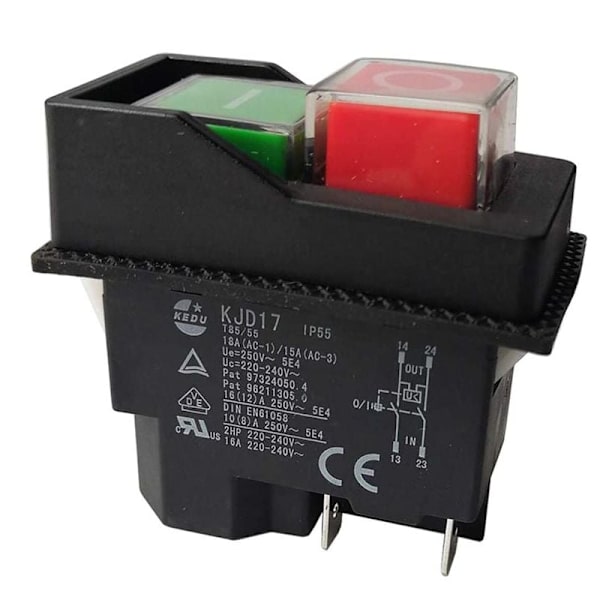 Elektromagnetiska brytare Tryckknappsbrytare för trädgårdsverktyg KJD17 220V 4 stift -Terminaler,