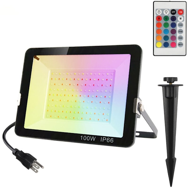 100W Ulko-RGB LED-projektori, RGB-värillinen LED-projektori Puutarhan värillinen LED-valonheitin kaukosäätimellä 16 väriä 4 tilaa Vedenkestävä IP65 Puulle